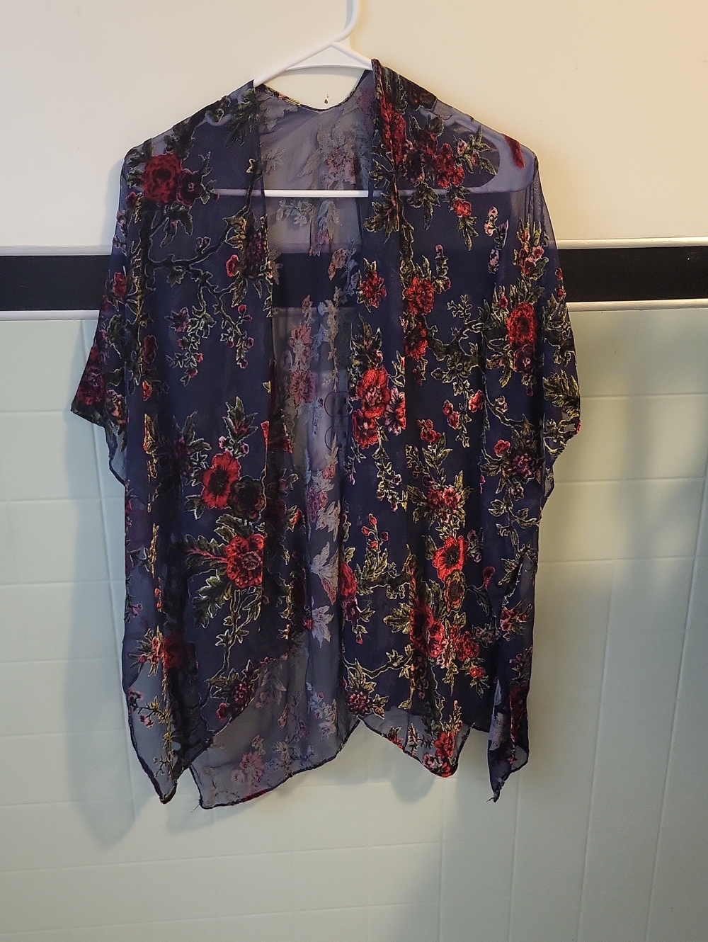 Sheer Navy Floral Kimono Cardigan - Lightweight Open Front  Plus Size